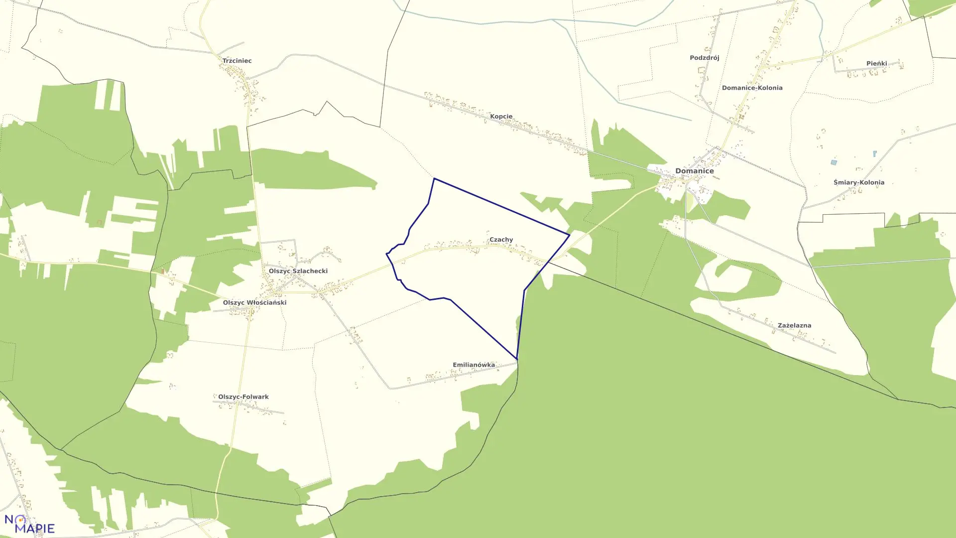 Mapa obrębu CZACHY w gminie Domanice