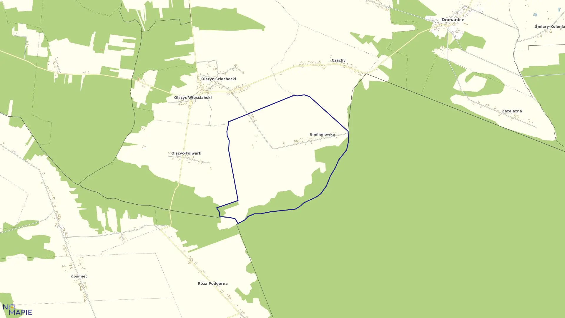 Mapa obrębu EMILIANÓWKA w gminie Domanice