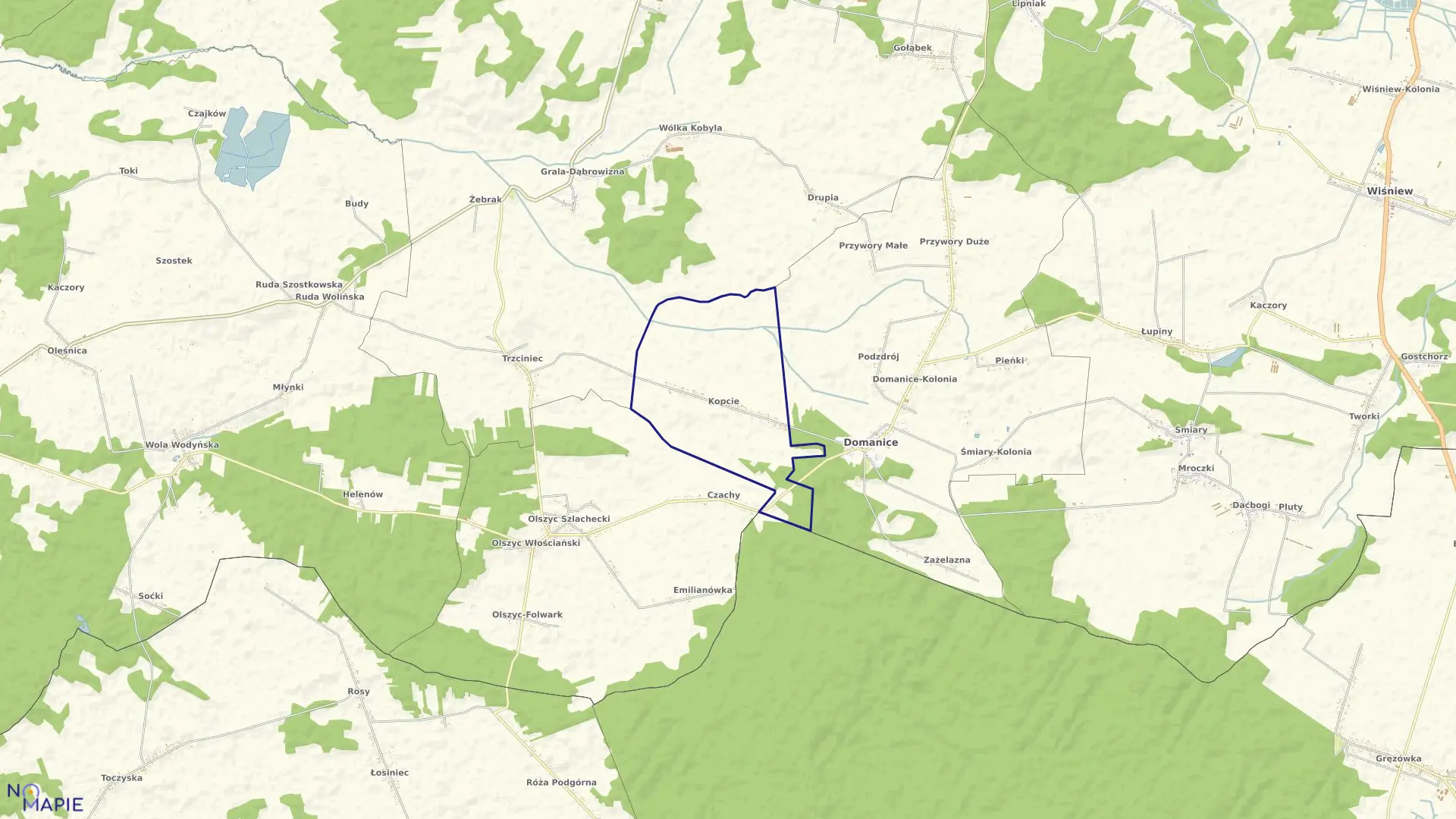 Mapa obrębu KOPCIE w gminie Domanice