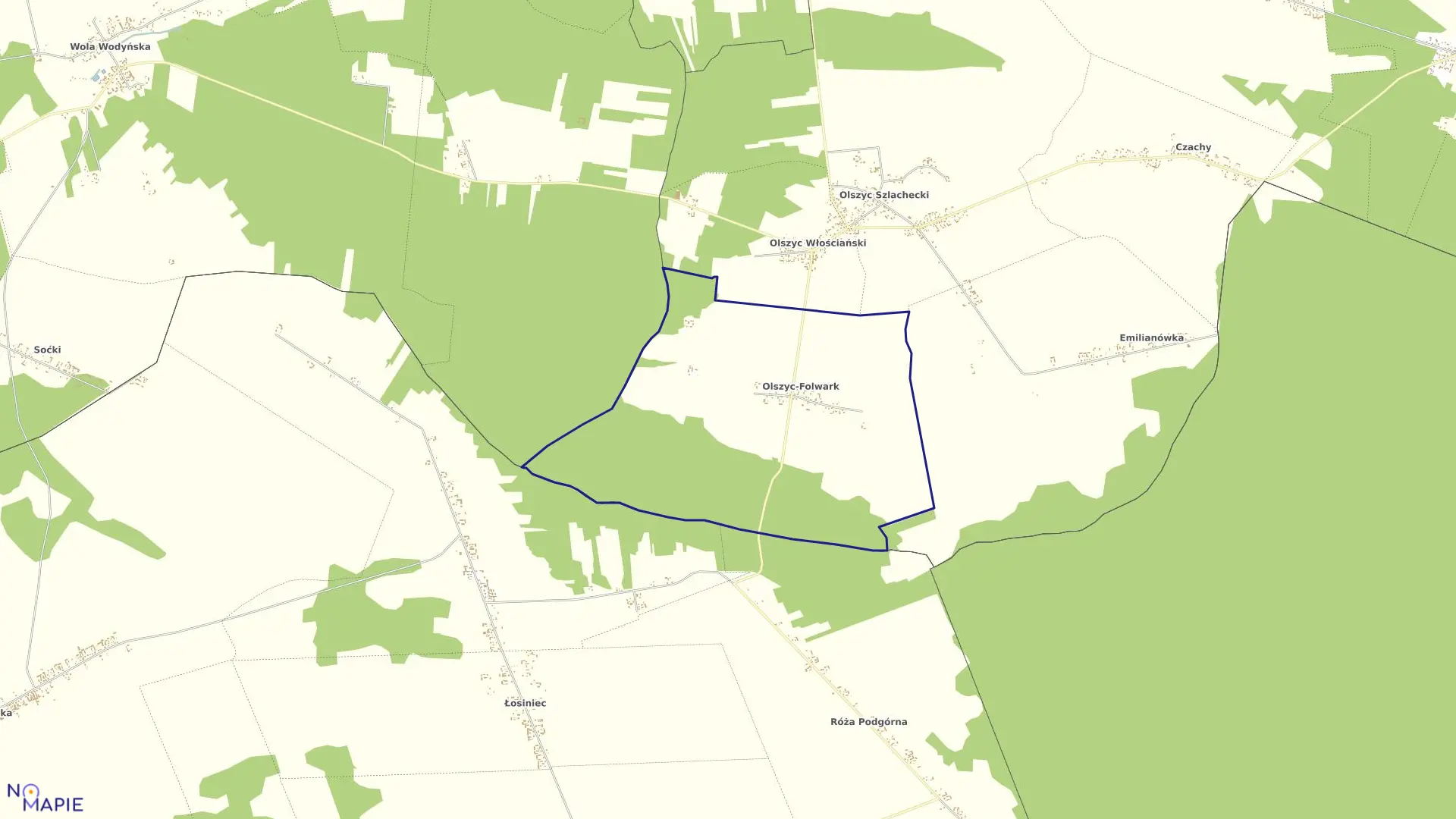 Mapa obrębu OLSZYC-FOLWARK w gminie Domanice