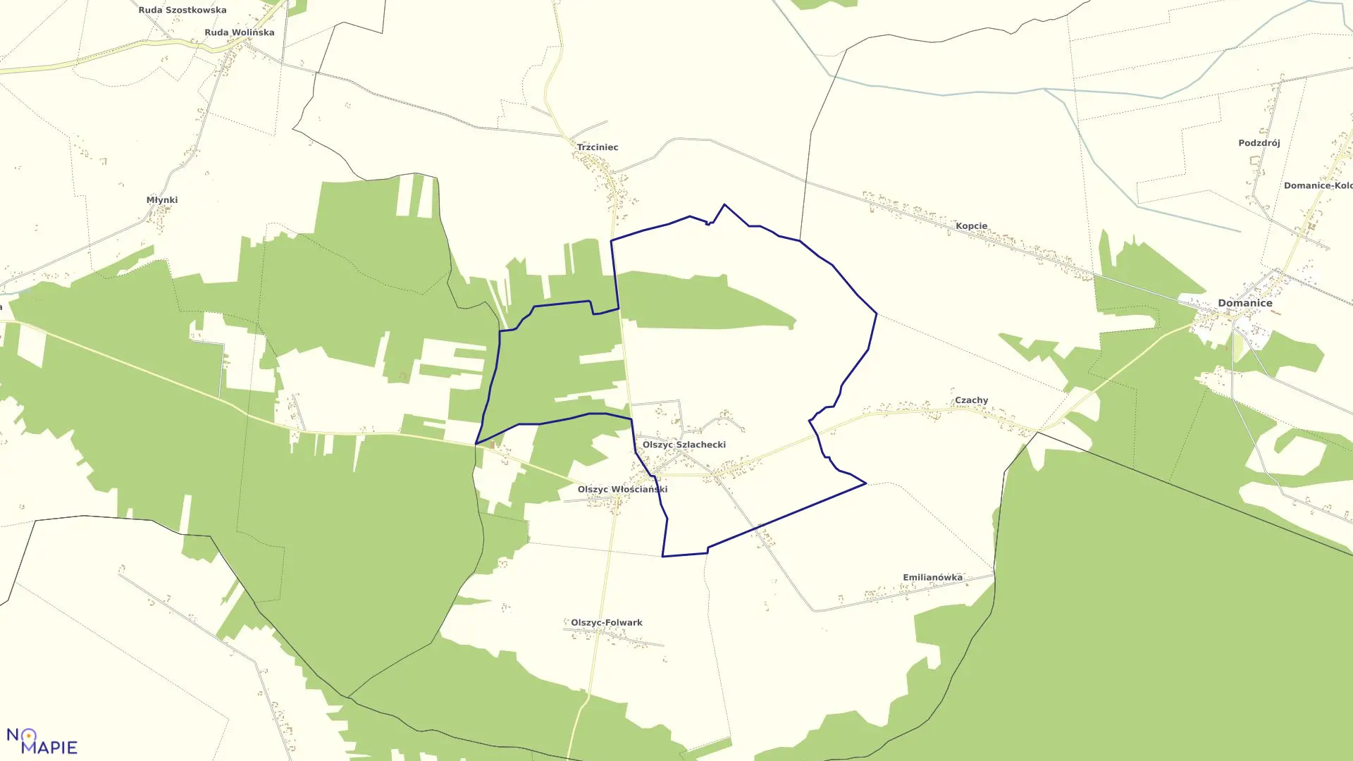 Mapa obrębu OLSZYC SZLACHECKI w gminie Domanice